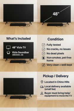 🔥 Vizio 48” TV + Vizio Soundbar Bundle – $200 OBO 🔥