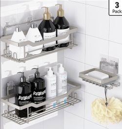 Shower Caddy Shelves Organizer Rack, 3 Pack Shower Caddy with Soap Holder, No Drilling Wall Mounted Self Adhesive Shower Shelves for Inside Shower, Pa