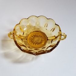 Vtg Anchor Hocking Fairfield Amber 2 Handled Candy Nut Bowl, Nappy Dish. 