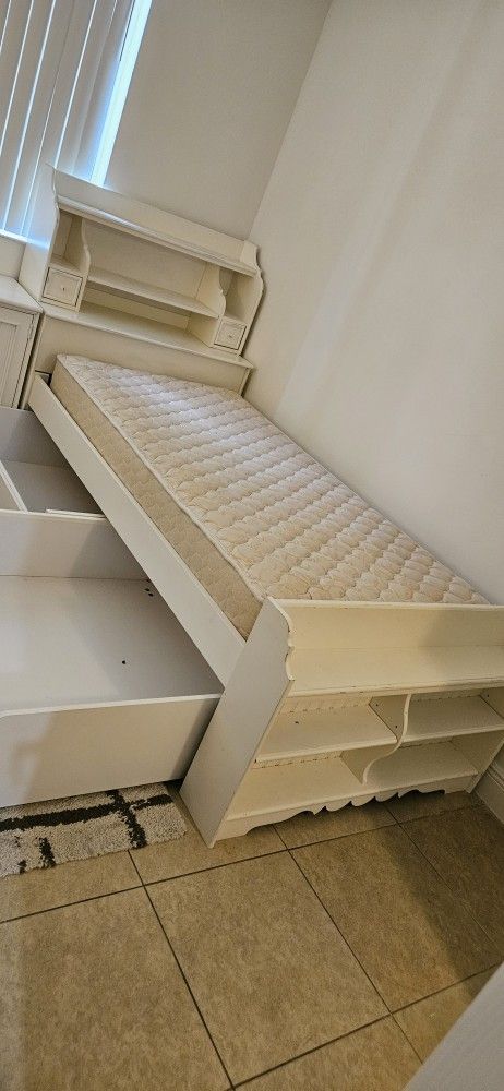 White Twin Bed With Large Under Bed Drawers