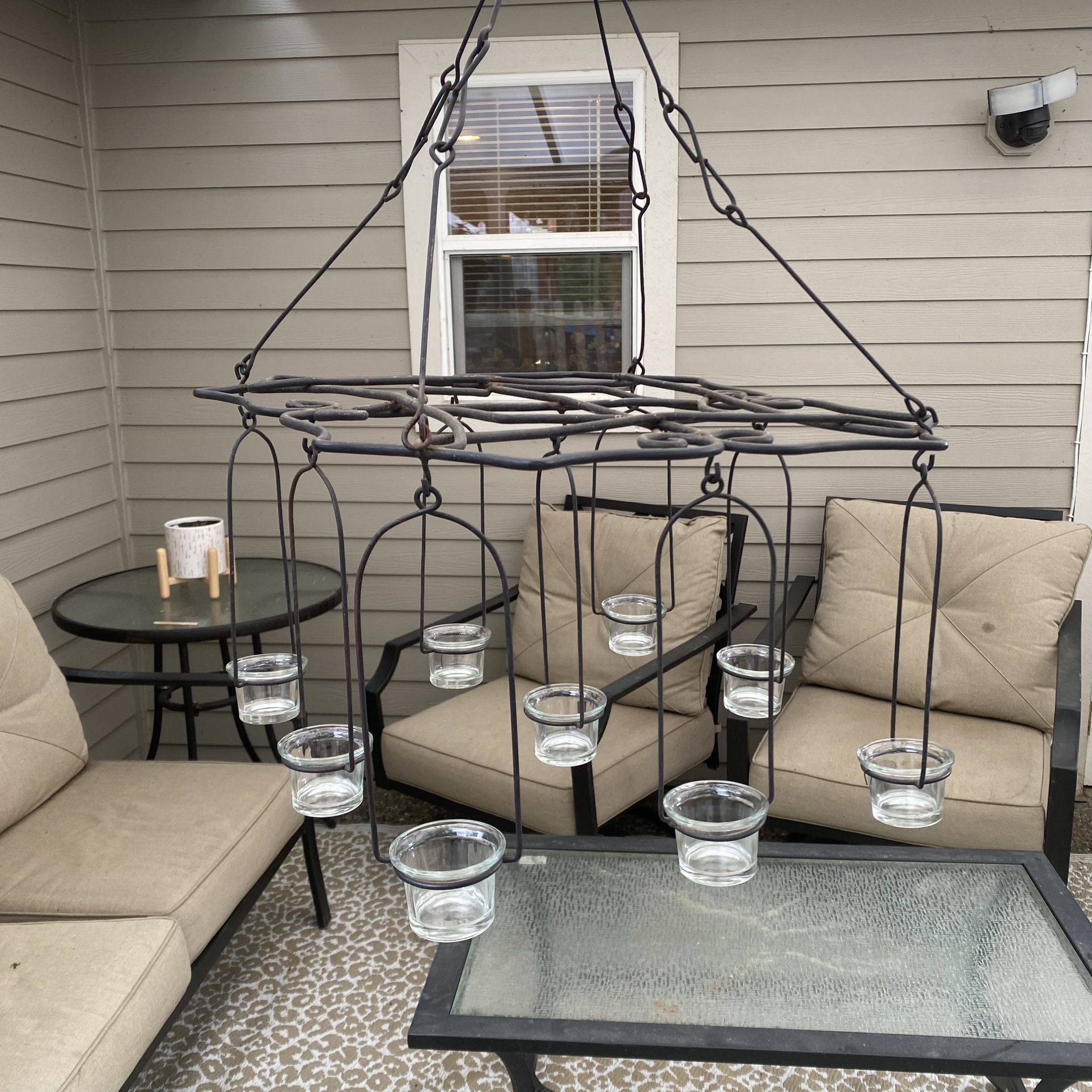 Iron Scrolled Hanging 9 Candle Outdoor Chandelier