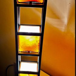 Three Light Tower Dorian Bronze Amber Art Glass Table Lamp $75