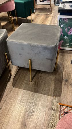 Gray Brand New Velvet Ottoman Square Foot Stool 