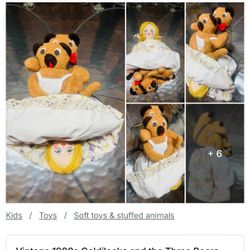 Vintage 1980s Goldilocks and the Three Bears Topsy-Turvy Plush Hand Puppet