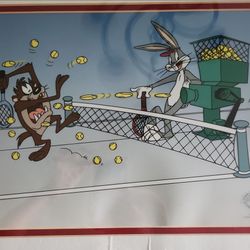 Vintage 1994 Looney Tunes Bugs Bunny & Taz Tennis Framed Cel Art