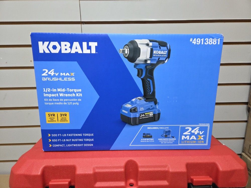 NEW Kobalt 24V Brushless 1/2" Mid-Torque Impact Wrench Kit