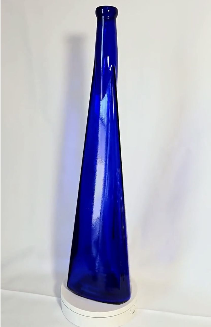 Cobalt Blue Glass 19" Tall Triangular Genie Bottle Excellent Condition Vintage