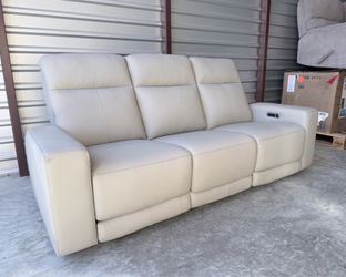Wren Leather Power Reclining Sofa, Light Gray