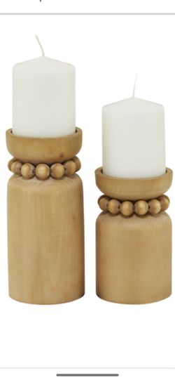 Wood Decorative Candle Holder Beaded Pillar Candle Stand