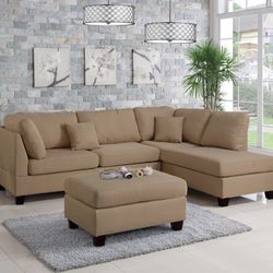 Brand New Beige Sectional Sofa w Ottoman 