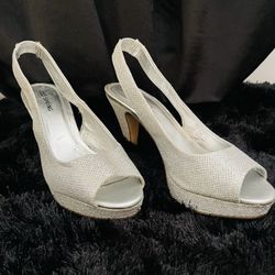 Silver Glitter Peep Toe Heels