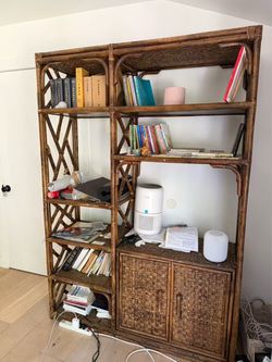 Vintage mid century bamboo rattan shelf/cabinet 76.8’’ tall