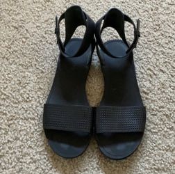vince sawyer black leather perforated ankle strap sandals