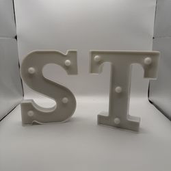 Light Up Letter Set “S&T” – LED Marquee Letters – Warm Yellow Glow – White Decor