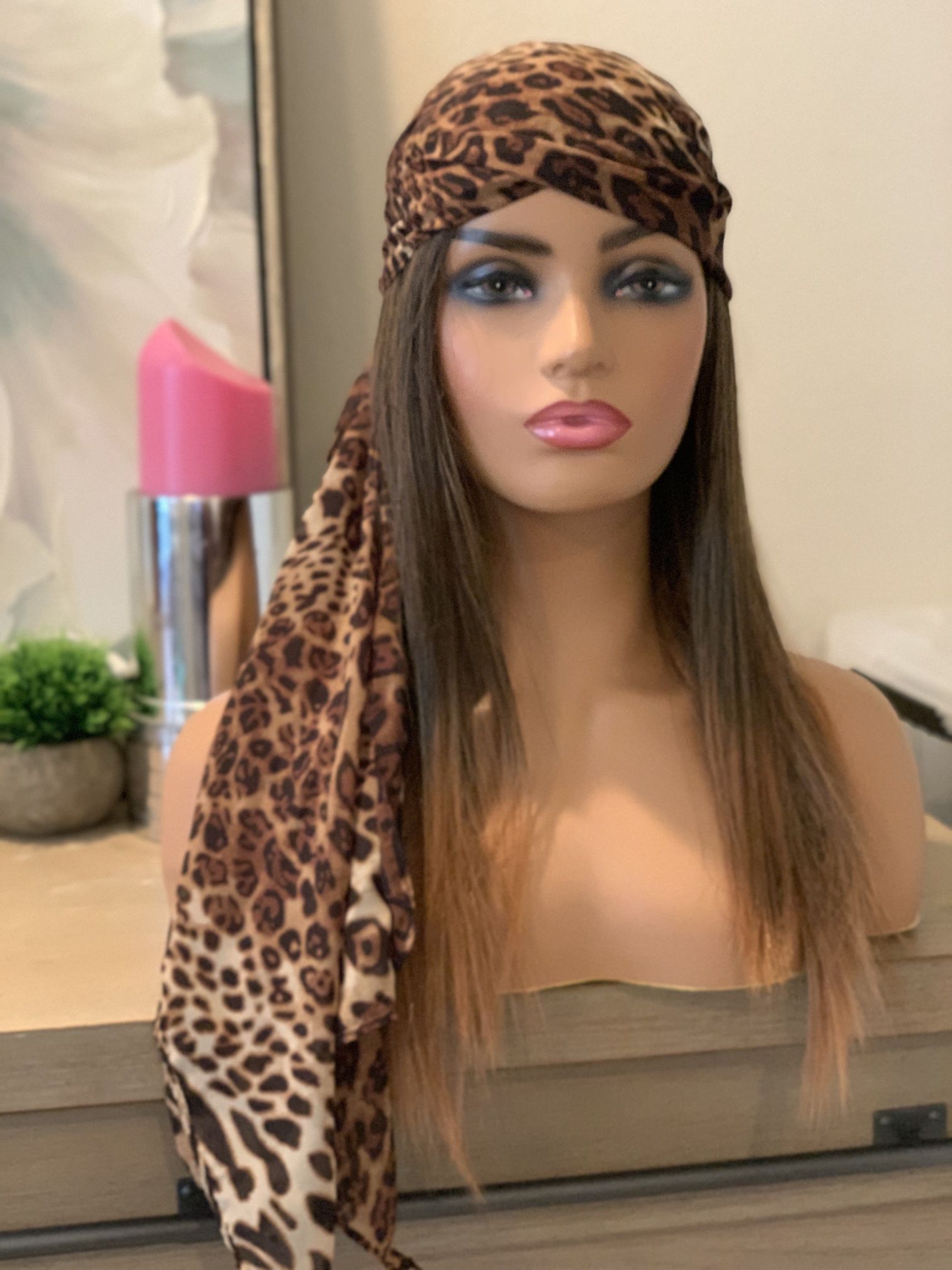 Scarf Head Wrap LONG thick Wig Combo