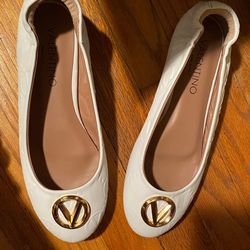 Valentino by Mario Vanentino Calliope Monogram Leather Ballet Flats in Tan 9