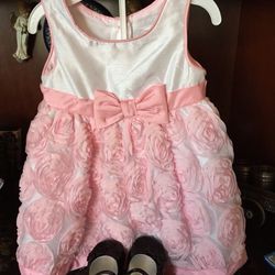 Pink and white flowery dress 2 piece. Dress size 12M shoe size 3  