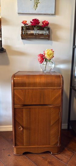 Vintage Art Deco Waterfall Wood Nightstand
