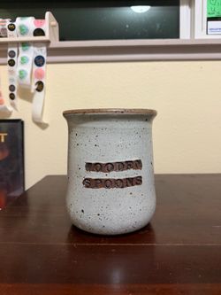 Vintage Art Pottery Utensil Holder SPOONS Crock Vase Planter Kitchen