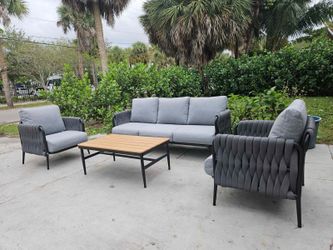 New Iron and woven rope gray outdoor patio set