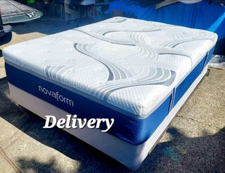 Queen Memory Foam Mattress And Box Springs With Metal Frame like new