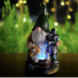Handmade Resin Garden Gnome Statues with Solar LED Lights, Outdoor Statues Garden Decor on The Porch, Courtyard, Lawn, Decorative Gifts for Family, Fr