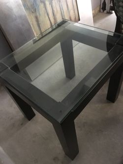 Square Glass-top Table with Dark Grey Metal Frame Coffee Night Stand Table