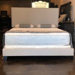 Brand New Full Size Beige Nailhead Bed Frame With New Mattress Set/Fast Delivery 