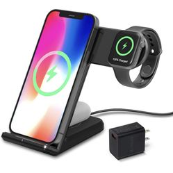 3 in 1 Charging Station for iPhone 14/13/12/11 Pro Max /8/8Plus/X/XS/XR/XS, Wireless Charger Qi Fast Charging Stand for Apple Watch Series 8/7/SE/6/5,