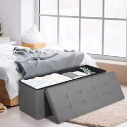 storage ottoman  color blue  and  beige