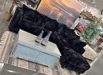 (NEW IN BOX)- Fluffy Black Sectional With Pillows Finance Available $54 down pmt only!!👑