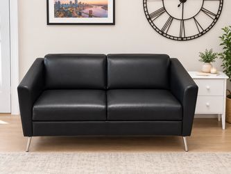 Global Wind Loveseat Sofa in Black with Chrome Legs