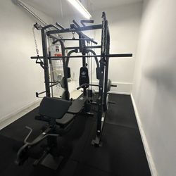 Vesta Fitness Smith Machine 1001 w/Bench Attachment | 245lb Cast Iron Olympic Weights | 7ft Olympic Bar | Fitness | Gym Equipment | FREE DELIVERY 🚚