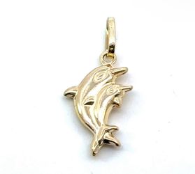 Woman’s Ladies 14k Yellow Gold Two Dolphins Charm Pendant For Necklace GP3118403