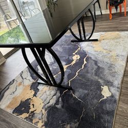 Black Dining Table + Decorative Area Rug – Modern Set