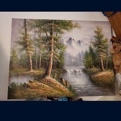 Large Canvas Painting Wall Art Waterfalls Trees Nature  Mountain 