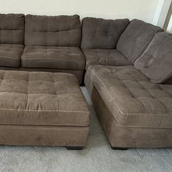 Brown Chaise Lounge Sectional Sofa With Ottoman 