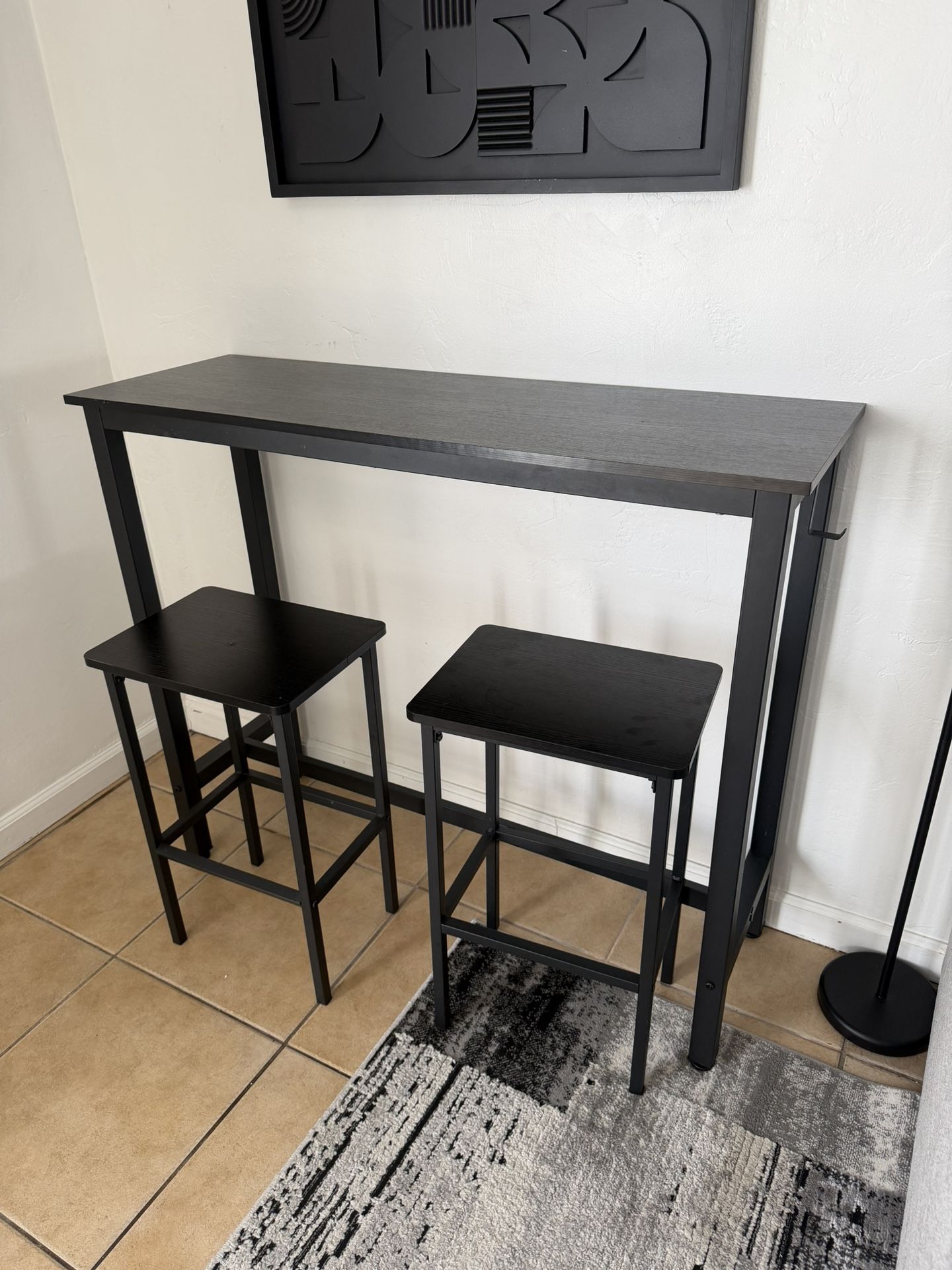 Modern Black Bar Table w/ 2 Stools – Compact Space Saver
