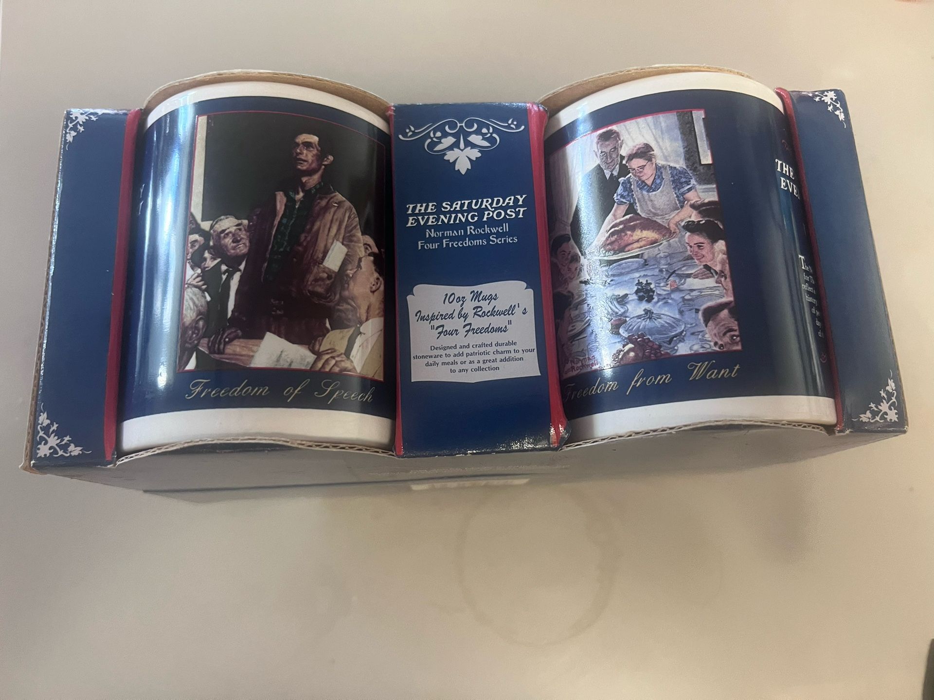 NEW 4 Norman Rockwell Saturday Evening Post Freedom Series 10oz Mugs