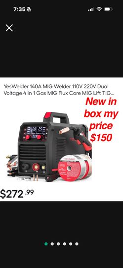 New in box YESWELDER 140A MIG Welder, 110V/220V Dual Voltage, 4 in 1 Gas MIG/Flux Core MIG/Lift TIG/Stick Multiprocess Large LED Digital Display MIG W