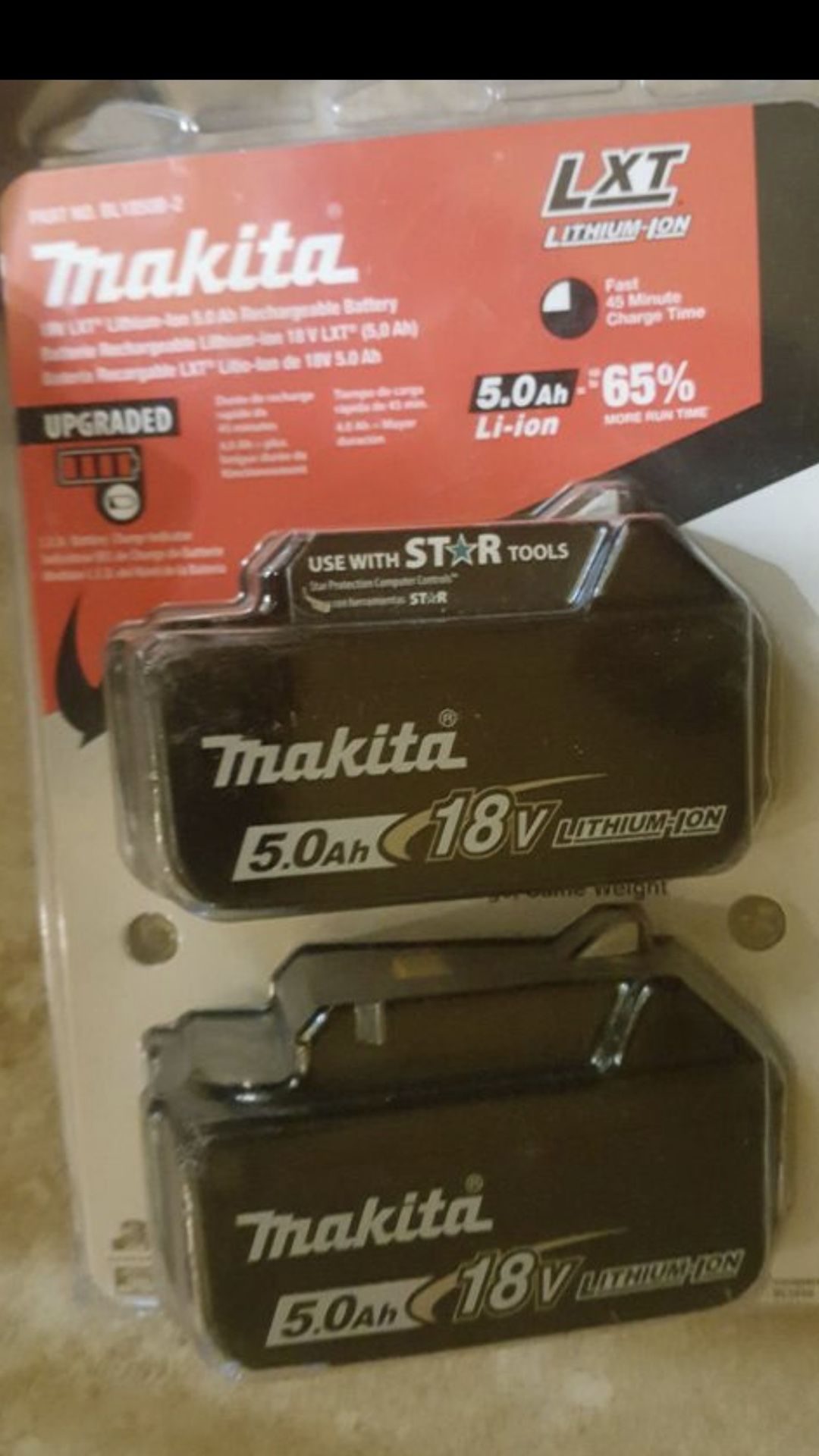 Makita 18-Volt LXT Lithium-Ion High Capacity Battery Pack 5.0 Ah with LED Charge Level Indicator (2-Pack)