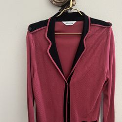 Exclusively Misook Women Size Large Open Front Jacket deep raspberry pink &Black Top