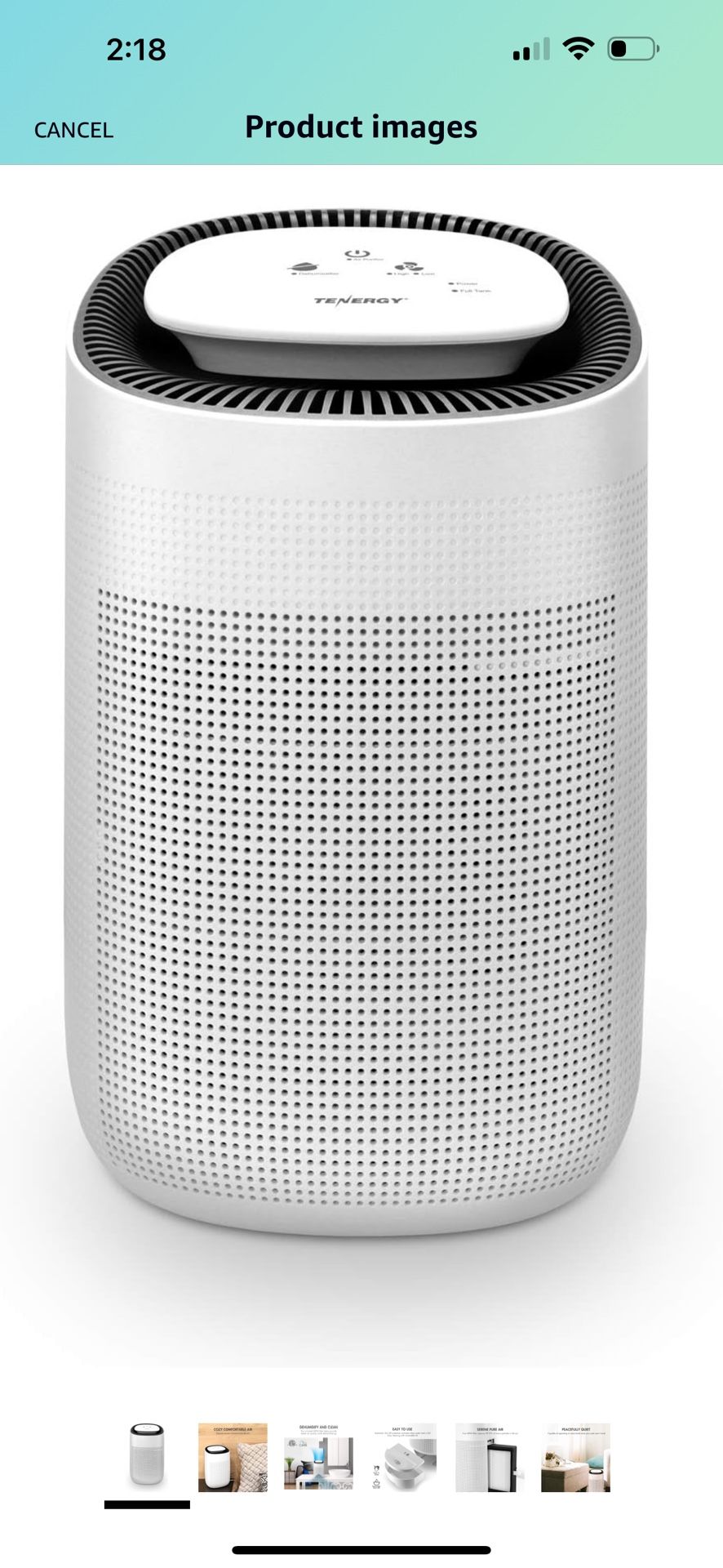 Tenergy Sorbi 1000ml Air Dehumidifier w/Air Purifying Function, True HEPA Filter, Auto Shutoff, Touch Control Adjustable Air Speed, Ultra-Quiet, Ideal
