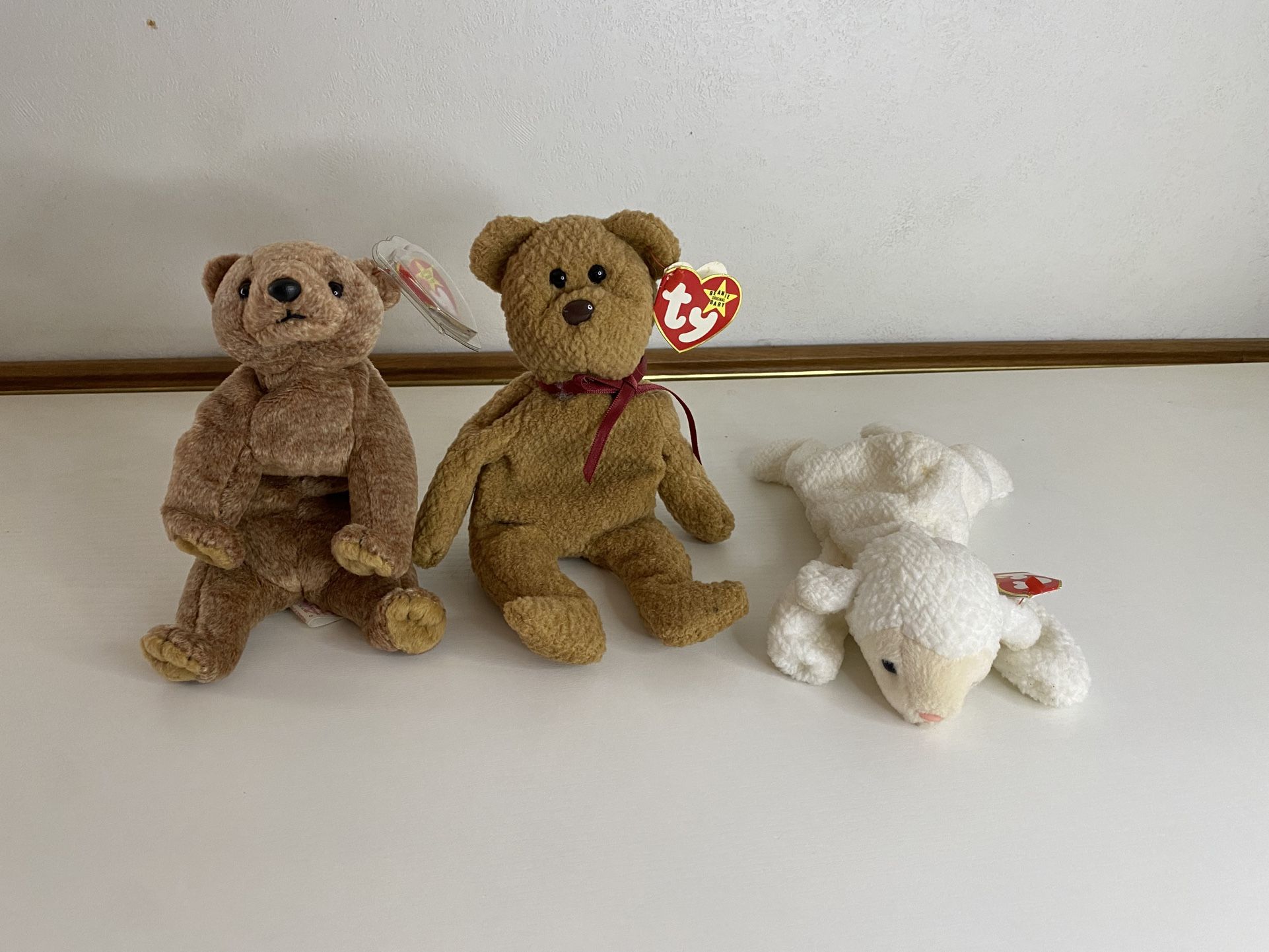 Set of 3 Ty Original Beanie Babies – Fleece, Curly & Pecan – Pre-Owned