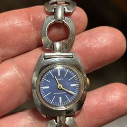 Vintage Blue Dial Made In Great Britain Timex Automatic Watch Needs No Battery Runs And Keep Time Perfect, 