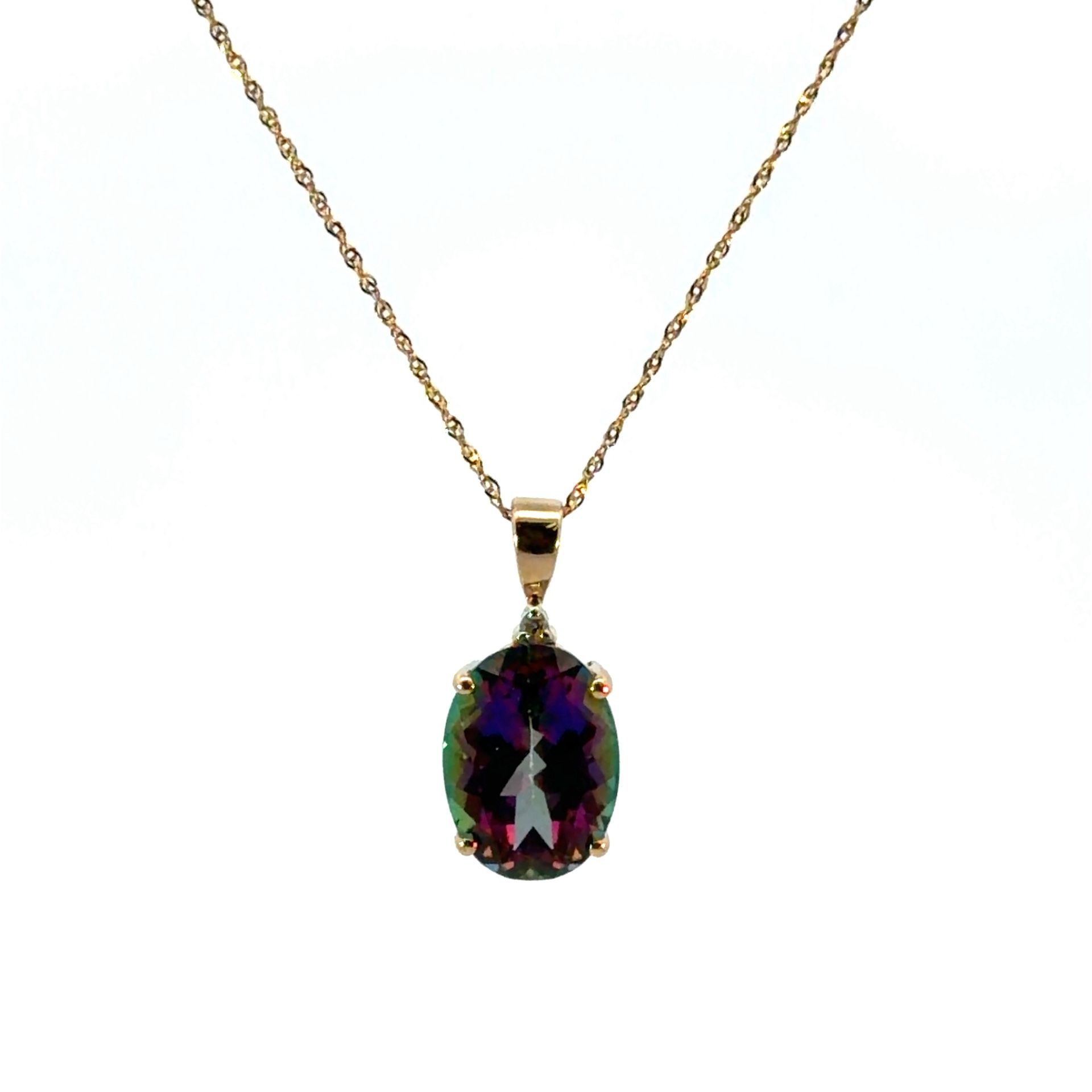 Woman’s Ladies 14k Yellow Gold Mystic Topaz Pendant On A 18” Inch Gold Chain Necklace GP3124899
