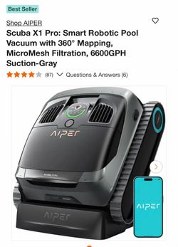 Shop AIPER Scuba X1 Pro: Smart Robotic Pool Vacuum with 360° Mapping, MicroMesh Filtration, 6600GPH Suction-Gray
