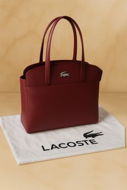 Lacoste Structured Burgundy Leather Handbag – Original