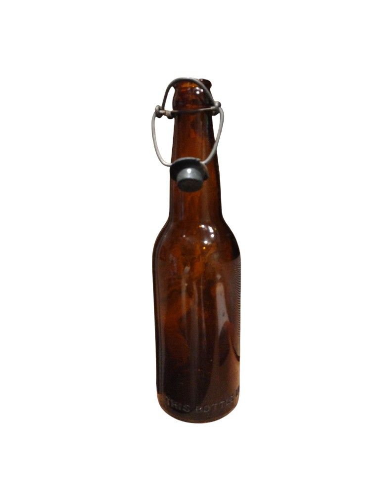 Vintage Amber Brown Beer Bottle With Flip Top Approx. 9.5 Inches
