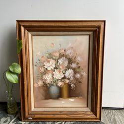 MCM Vintage Floral Framed Oil Panting Signed
